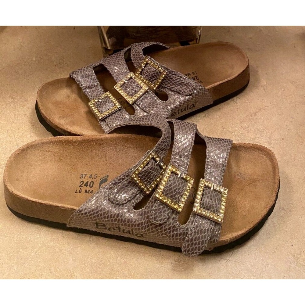 Betula By Birkenstock Women's Snakeskin Three Crystal Buckle Sandal Sz 37/US L6